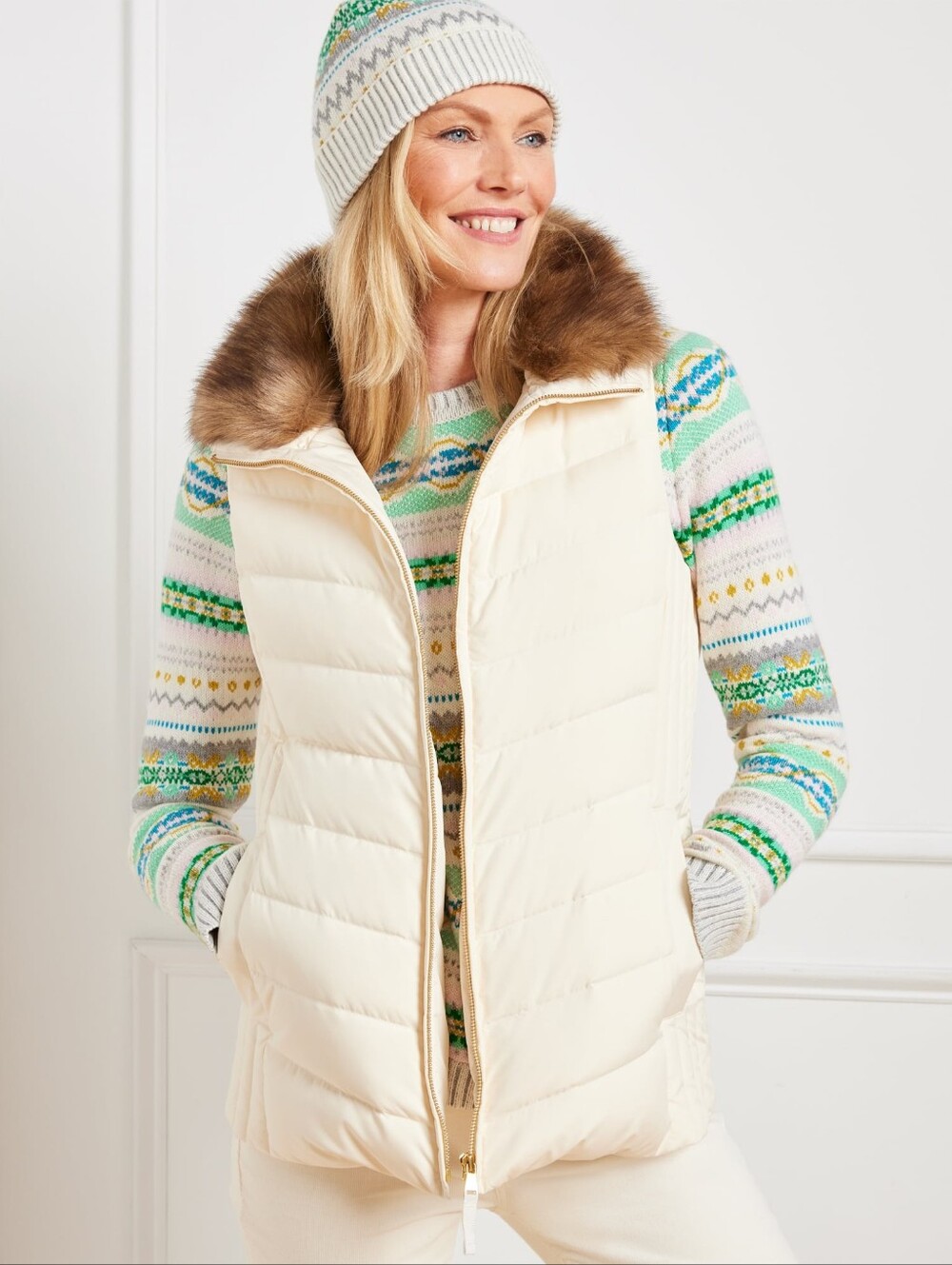 Talbots Down Puffer Vest In Cream Small